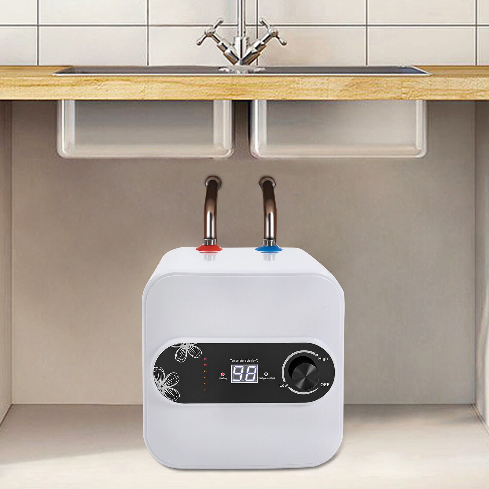 Fichiouy 1500W Electric Mini-Tank Water Heater with LCD and 2.1 Gallons Capacity for RV Kitchen Under Sink Bathrooms