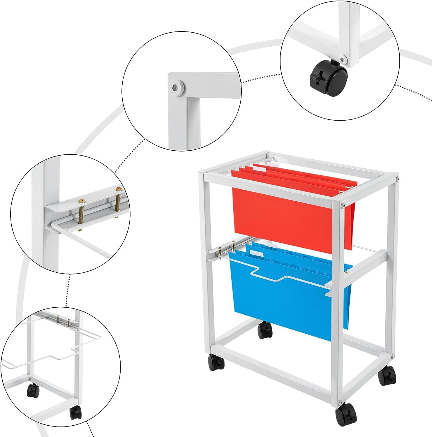 Fichiouy 2/3-Tier Metal Rolling File Cart File Organizer Cabinet with ...