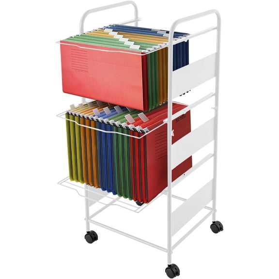 Fichiouy 2/3-Tier Metal Rolling File Cart File Organizer Cabinet with Wheels for Home Office