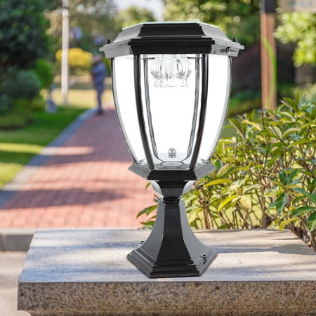 Fichiouy 2 Pcs Solar Post Light LED Landscape Lamp Aluminum Glass Pillar Light for Yard Garden Black