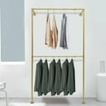 thumbnail image 1 of Fichiouy 2 Tiers Wall Mounted Clothes Rack Industrial Pipe Garment Display Rack for Bedroom Gold, 1 of 8
