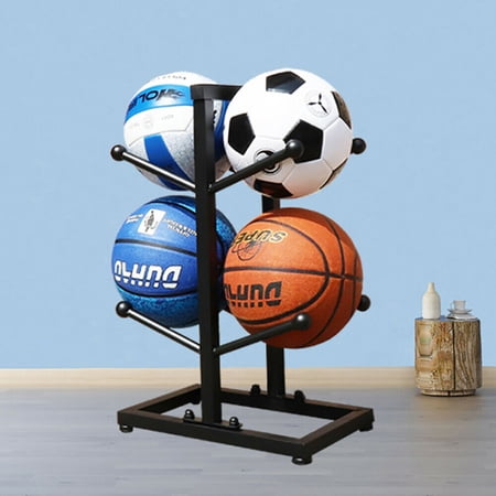 Fichiouy 2-layer Double Sided Basketball Stands Football Storage Rack for Ball Sports Goods Black