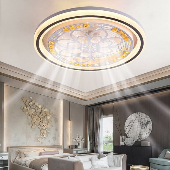 Fichiouy 20'' Invisible Ceiling Fan Light LED Remote Change Lamp Chandelier w/Remote Control