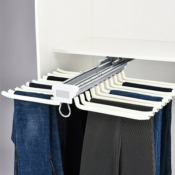 Fichiouy 22 Arms Pull Out Trousers Rack Stainless Steel Closet Pants Hanger Organizer Holder Beige