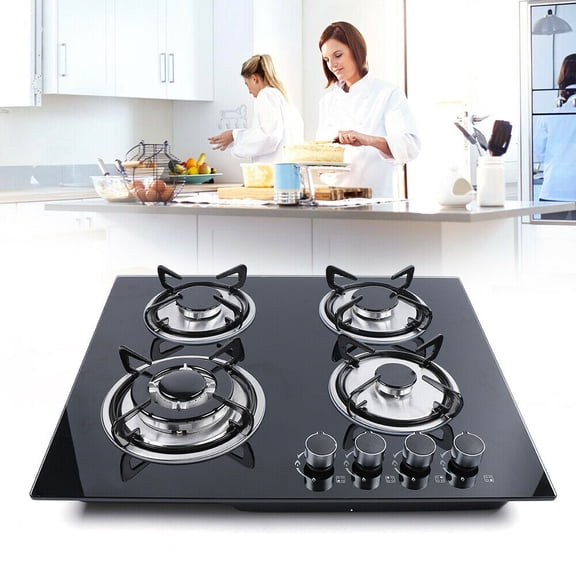 Fichiouy 23 Gas Cooktop Built-in Stove in Black with 4 Burners