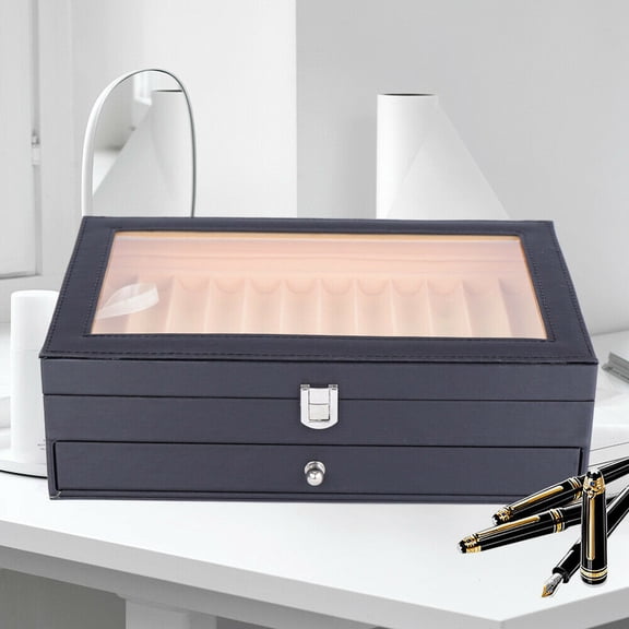 Fichiouy 24 Slots Fountain Pens Display Box Pens Organizer Storage Box Leather Collector Box Black