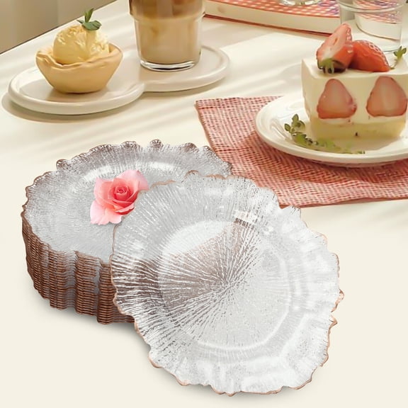 Fichiouy 25Pcs Clear Charger Plates Flower Shape Table Charger Plates 13" Round Dinner Plates Serveware Dishes Platters Tableware for Parties Weddings