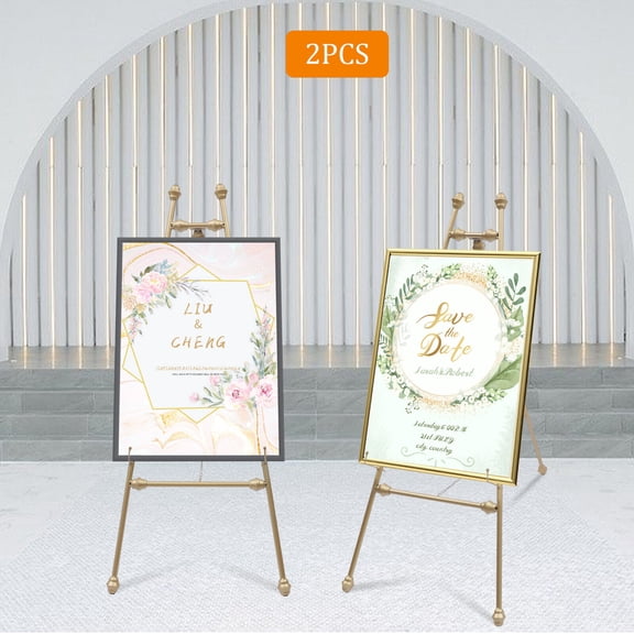 Fichiouy 2Pcs Easel Stand H46.5" Adjustable Height Gold Wedding Easel Stand Poster Display Stand for Weddings Welcome Signs Exquisite Display