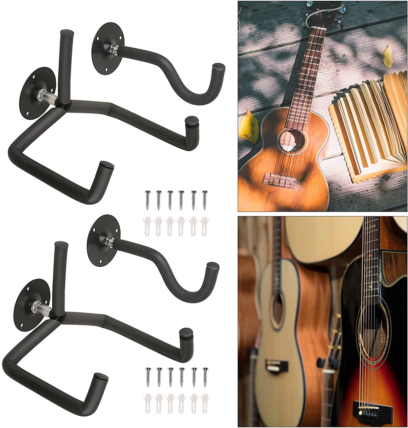 Fichiouy 2Pcs Wall Mount Guitar Hanger Rack with Screws, Black