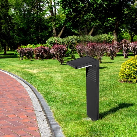 Fichiouy 2W Modern Rectangular Solar Power LED Lawn Light Lighting Path Lamps Black for Garden Yard Patio