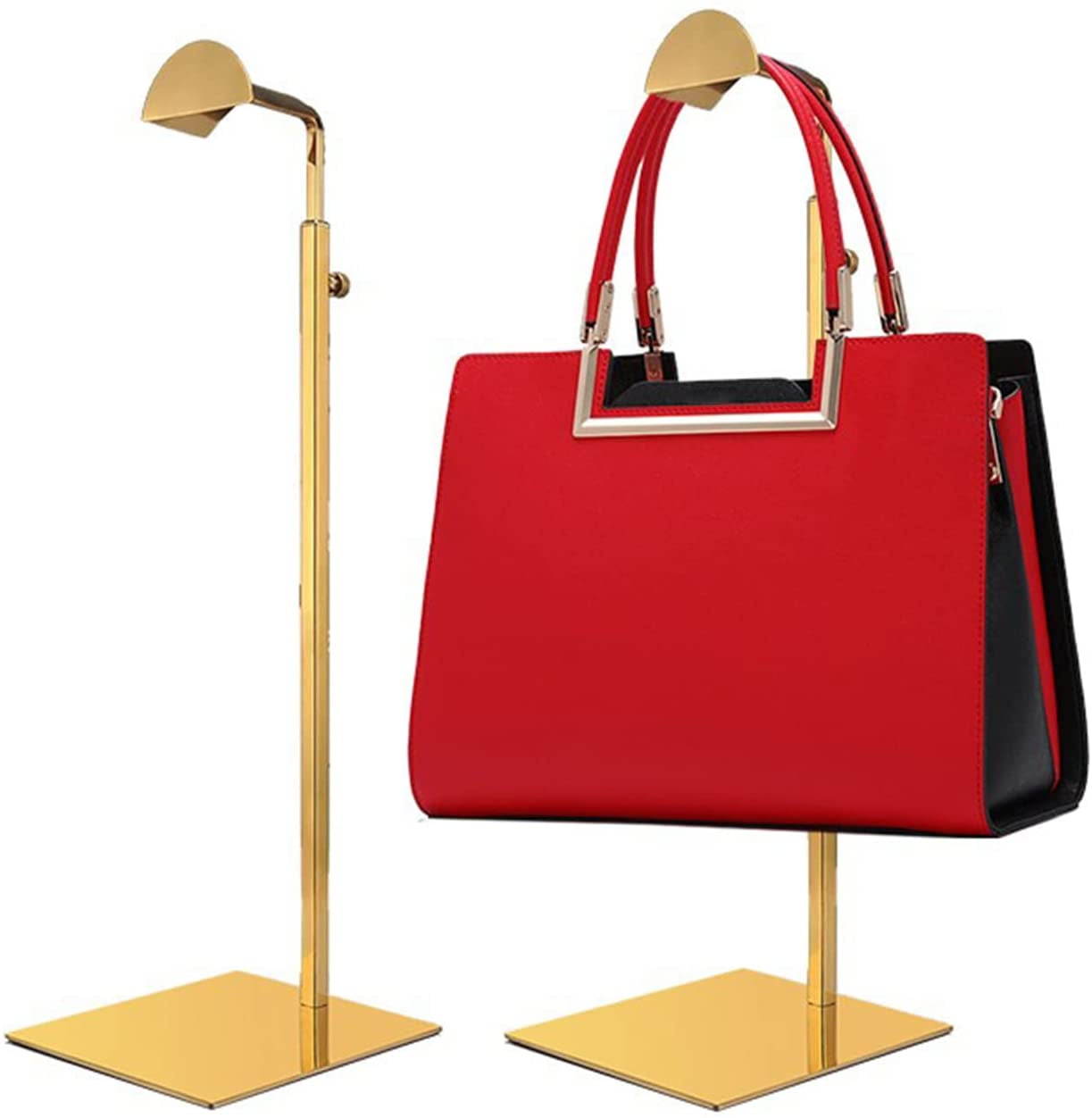 Fichiouy 2pcs Handbag Display Stand Hanger Bag Store Metal Adjustable Purse Holder Rack Gold