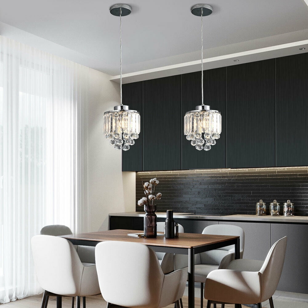 Fichiouy 2pcs LED Crystal Chandelier Pendant Fixture Kitchen Island Light Hanging Lamps E26