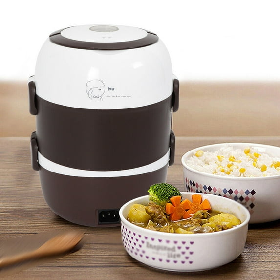 Fichiouy 3 Layer Steamer Heated Food Warmer Rice Cooker 2L Portable Electric Lunch Box 200W