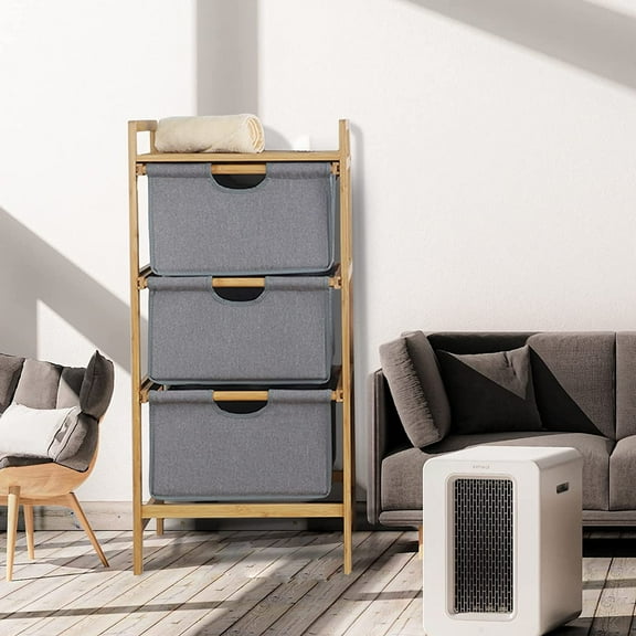 Fichiouy 3-Tier Basket Storage Drawers Dresser Tower Organizer with Shelf and Handles for Bathroom Bedroom