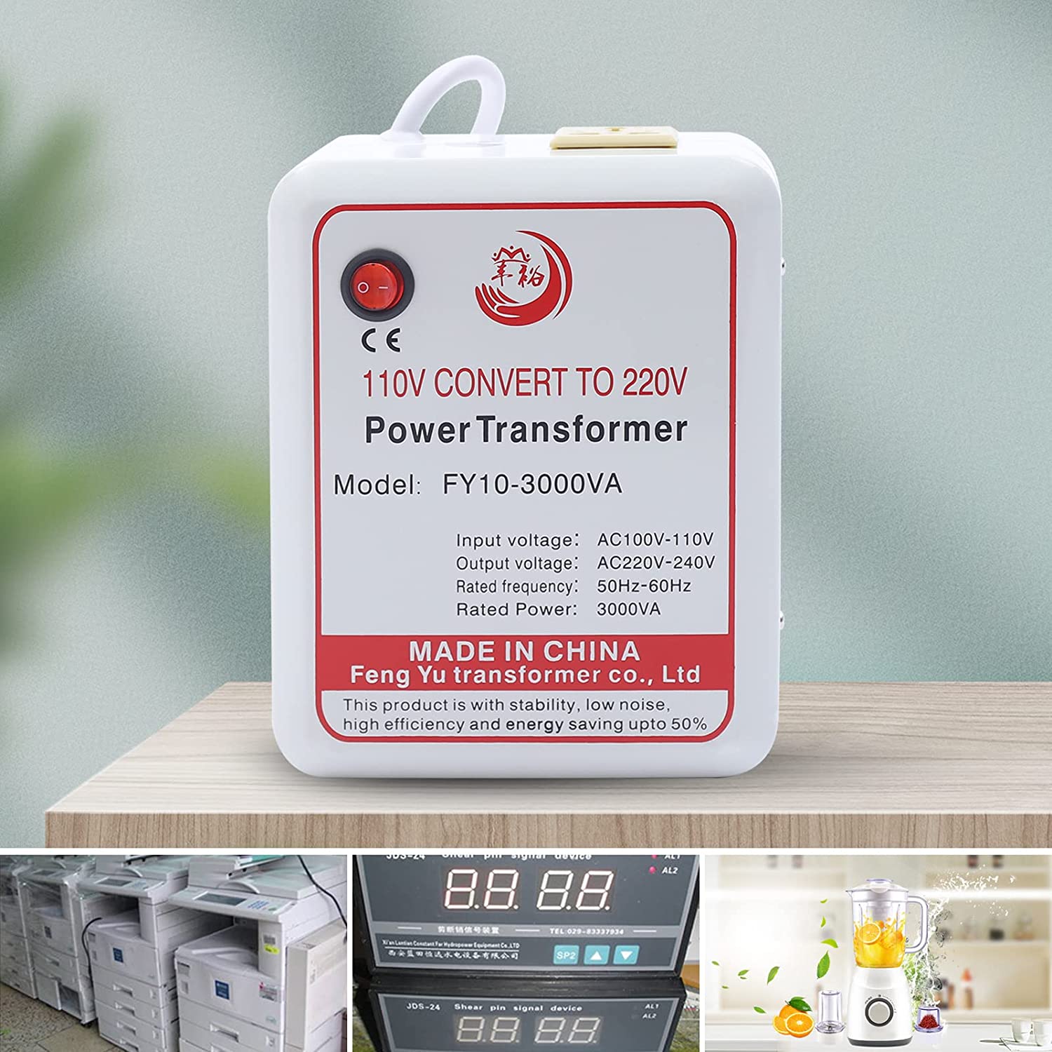Fichiouy 3000W Transformer Converter from 110V to 220V Step Up Voltage Converter White