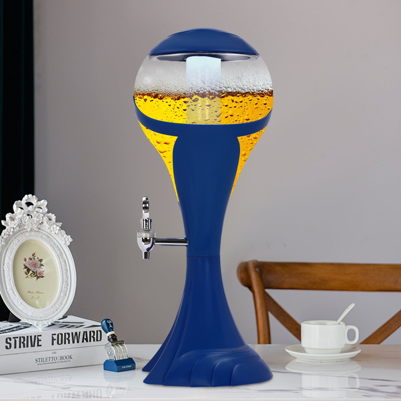 3L/100oz Beer Tower With LED Color Light & Stainless Spigot – Margarita, Mimosa, Champagne Drink Dispenser For Parties