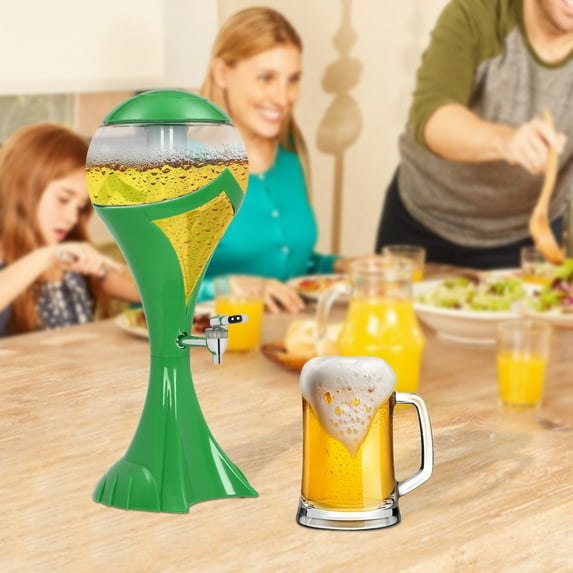 Fichiouy 3L 100oz Beer Dispenser Clear Beverage Tower Dispenser with Spigot Ice Tubes and LED Light for Parties