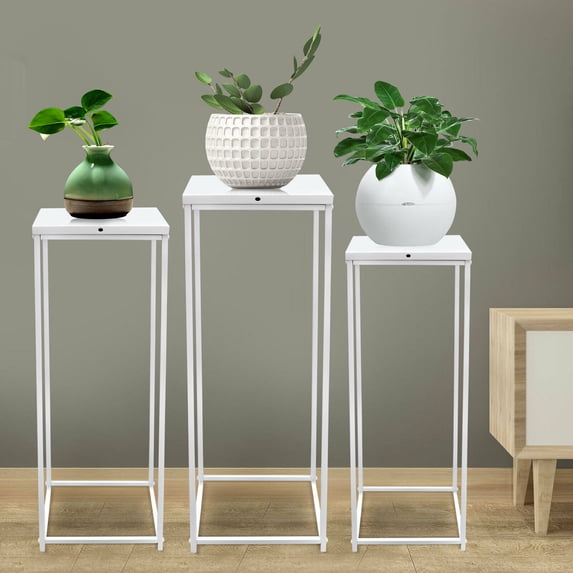 Fichiouy 3Pcs Plant Stand Flower Pot Holder Rack Metal Display Shelf Garden Decor White