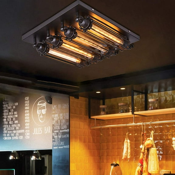 Fichiouy 4-Light Ceiling Lamp 18" Chandelier Vintage Ceiling Light Loft Pendant Lamp 40W