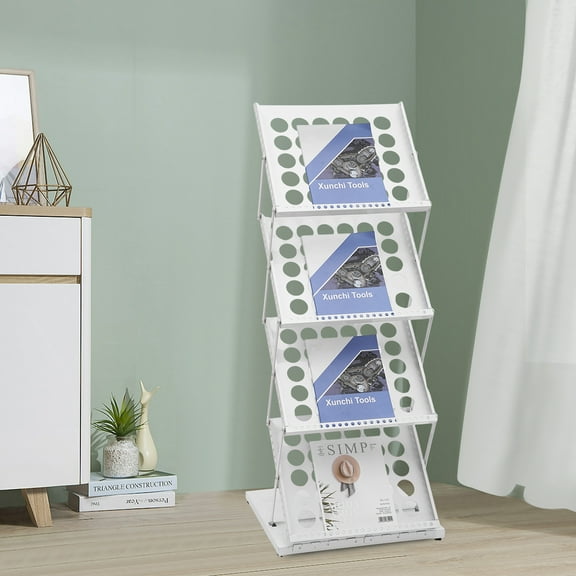 Fichiouy 4 Pockets Foldable Brochure Display Stand Magazine Catalog Literature Rack fo Office Retail Store