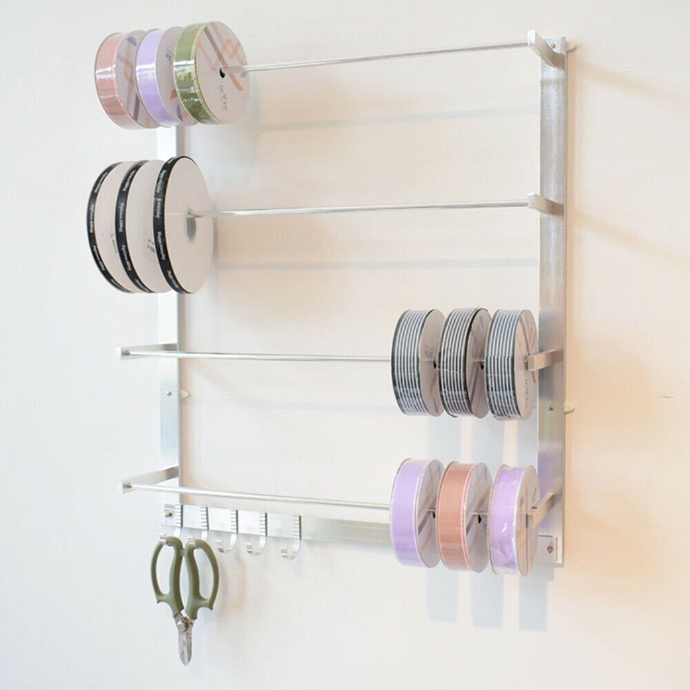 Fichiouy 4 Rods Wire Spool Rack Thread Holder Organizer Ribbons Roll Storage Sewing Tool Silver