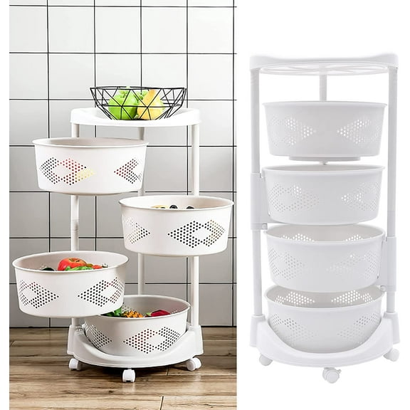 Fichiouy 4 Tier Rotating Storage Rack Kitchen Basket Organizer with Wheels