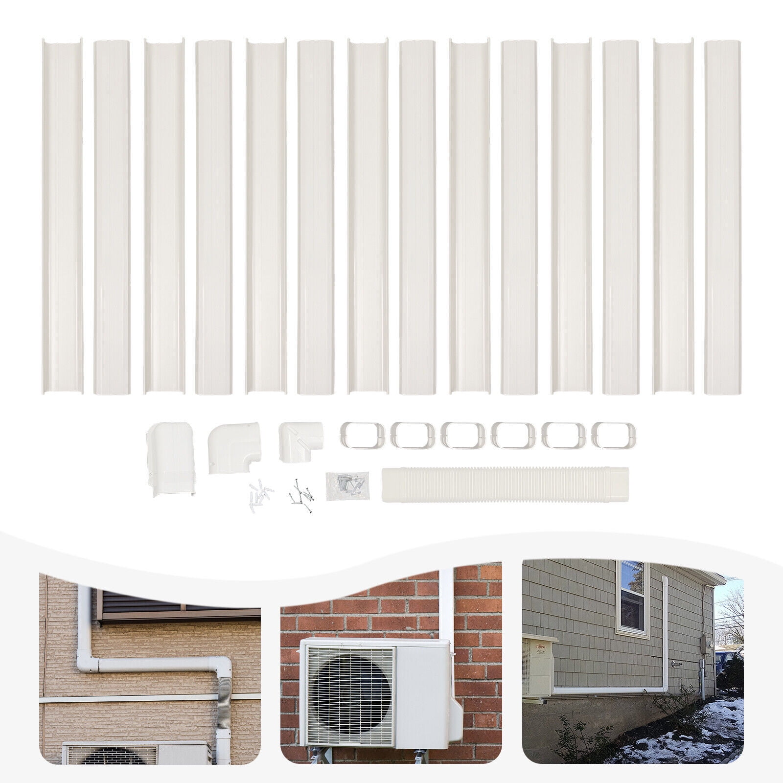 Fichiouy 4" W 25ft L PVC AC Line Set Cover Kit Air Conditioner Line Set