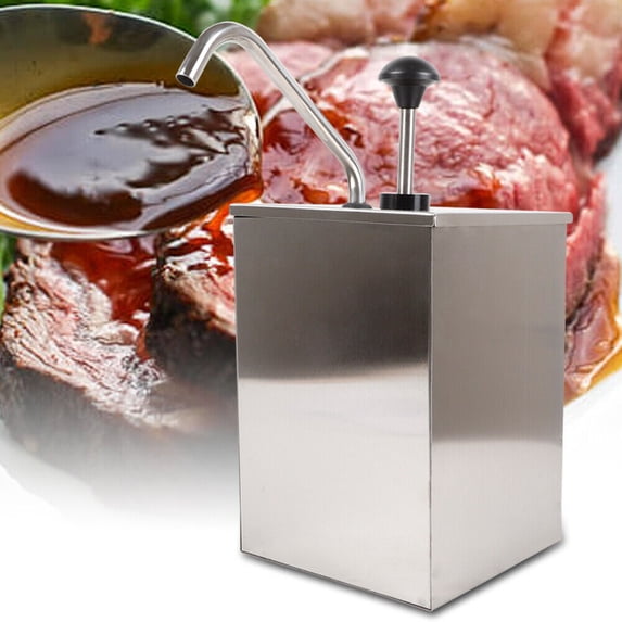 Fichiouy 4L Sauce Dispenser Stainless Condiment Soy Ketchup Mustard Dispenser Pump Bucket Silver
