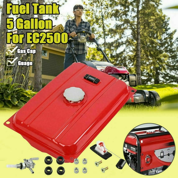 Fichiouy 5 Gallon Generator Gas Tank Fuel Petcock Filter Cap Gauge Universal for EC2500 Red
