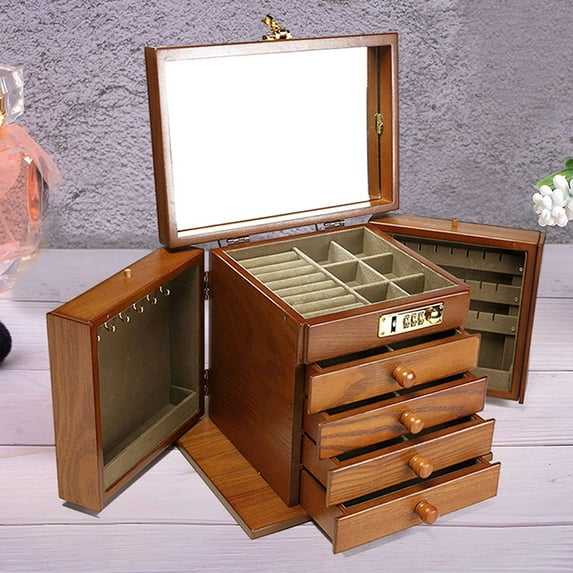 Fichiouy 5 Layer Wood Jewelry Storage Box, Earring Necklace Bracelet Storage Case Gift