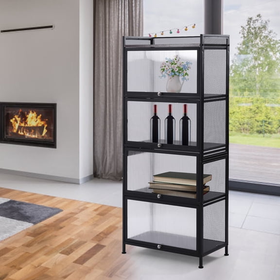 Fichiouy 5 Layers Modern Cabinet with Mesh Large Capacity Partition Storage Lockers 270Lbs Maximum Load for Kitchen Bedroom Living Room