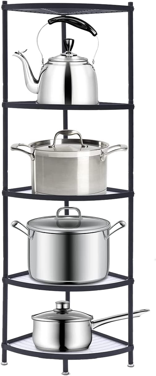 Fichiouy 5Tier Stainless Steel Kitchen Corner Shelf Rack Free Standing
