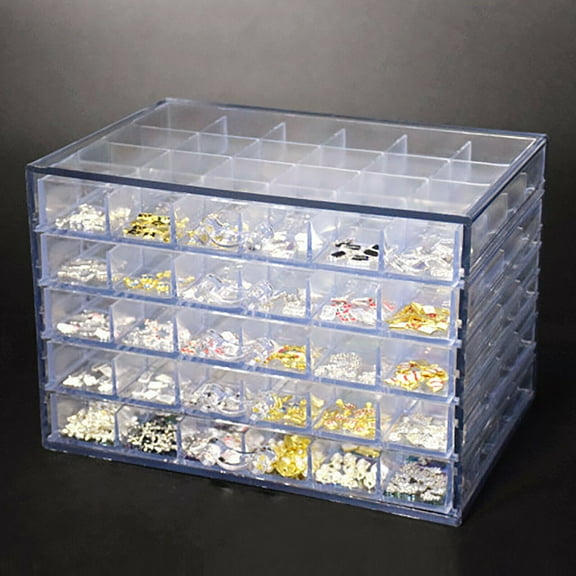 Fichiouy 5-layer 120 Grids Nail Art Storage Box Separate Slots Organizer Rhinestone Gems Bead Display Case Clear