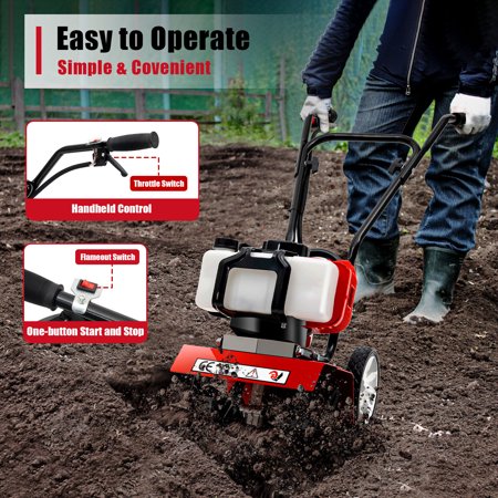 Fichiouy 52CC 2 Stroke Gas Power Tiller Soil Cultivator Tilling Garden Farm Machine 1900w