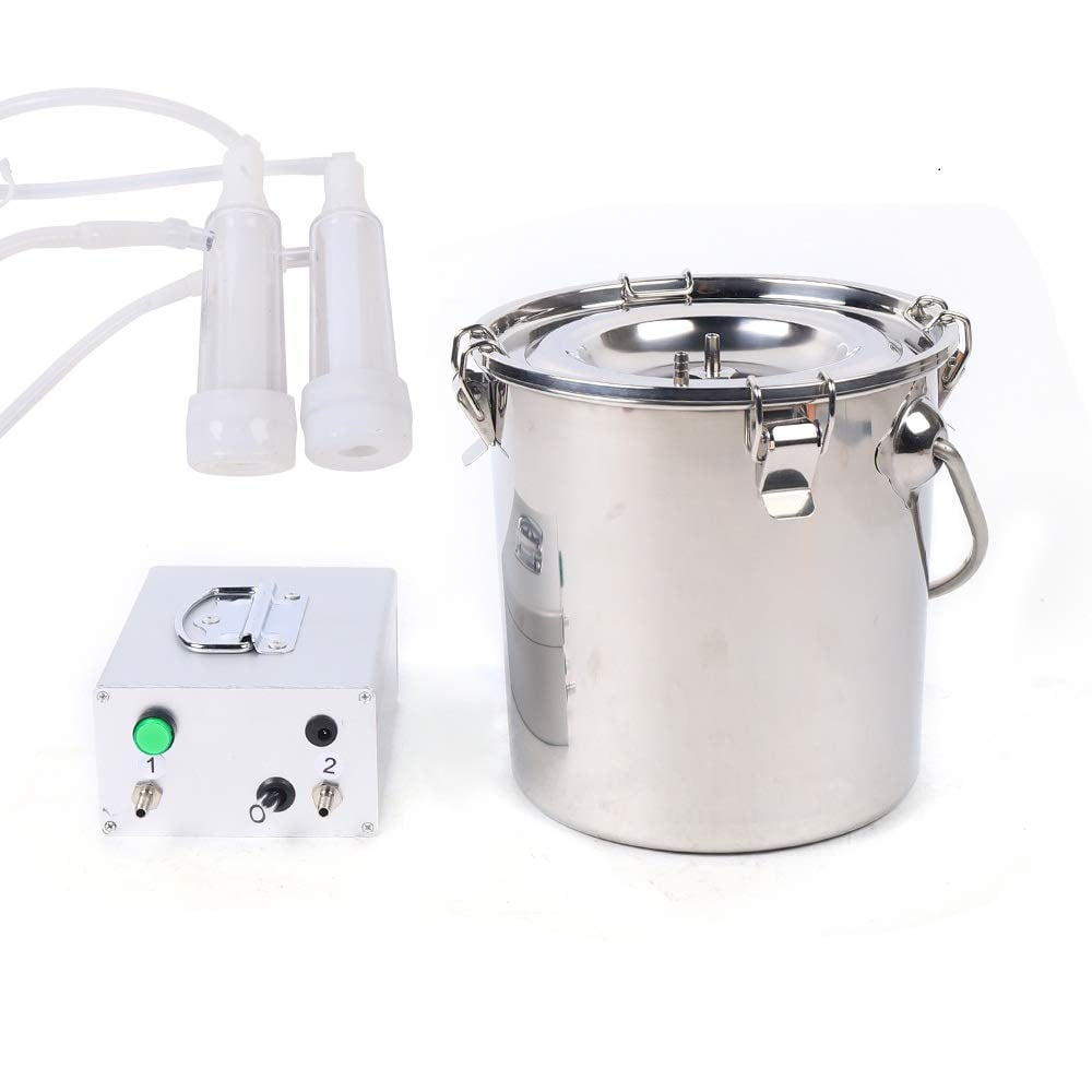 Fichiouy 5L Dual Head Milking Pump Cow Milking Machine Vacuum Impulse Pump Milker 110V