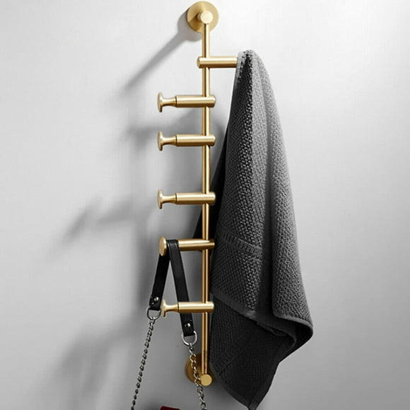 Fichiouy 6 Hooks Metal Coat Rack Wall Mounted Garment Stand 180 Rotation Hooks Solid Rod Brass