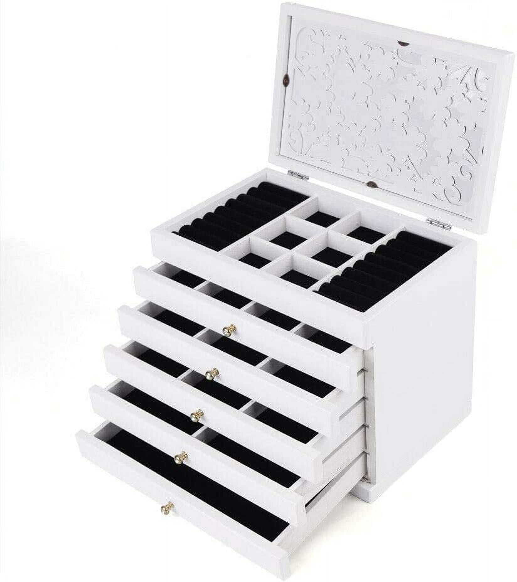 Fichiouy 6 Layers Large Wooden Jewelry Box/Jewel Case Storage Organizer White
