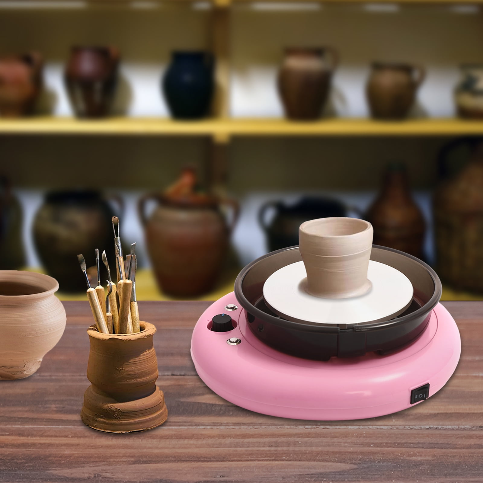 Fichiouy 60W Pottery Wheel Ceramic Wheel Forming Machine Adjustable Speed Clay Tools for DIY