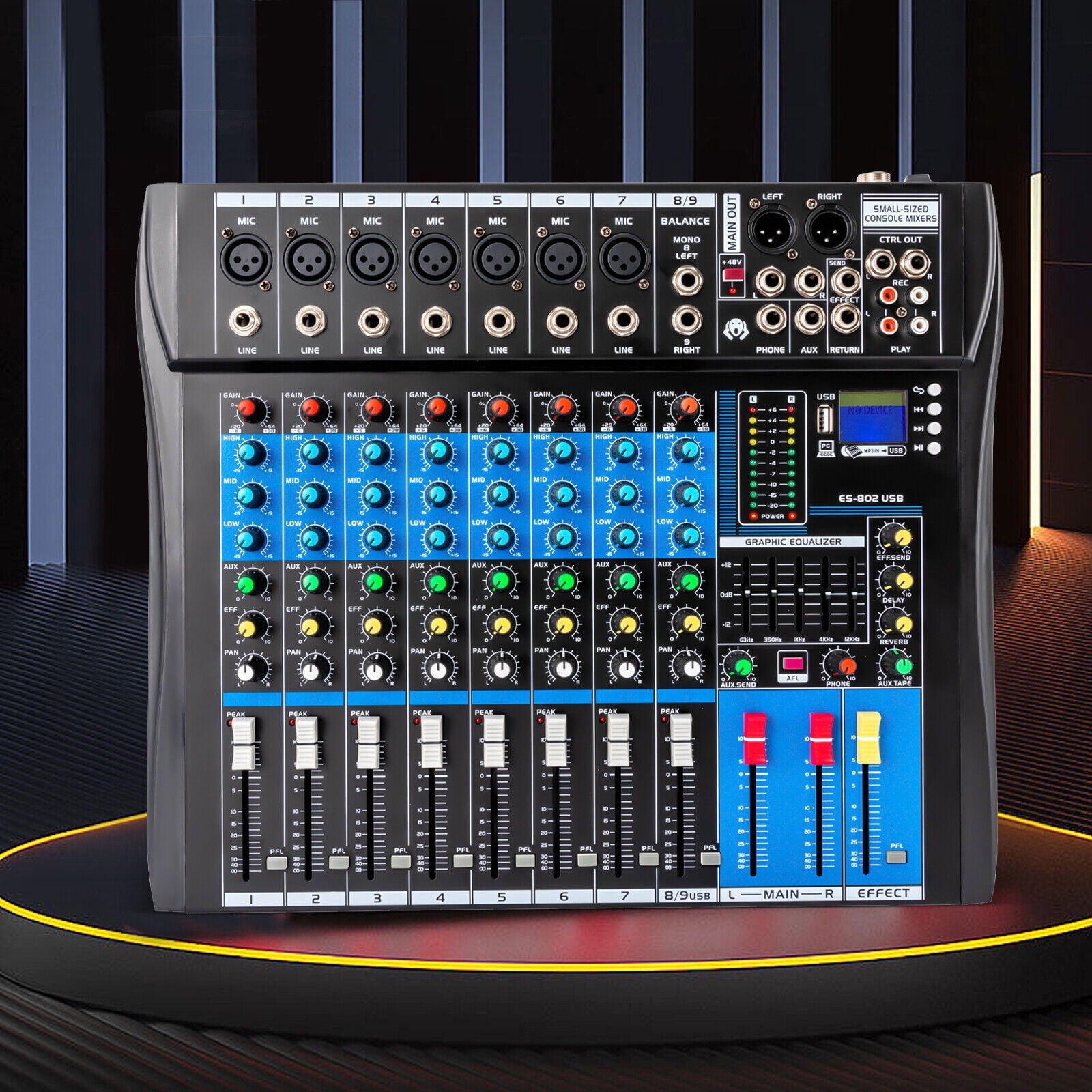 Fichiouy 8 Channel Studio Audio Mixer Bluetooth USB AUX XLR DJ Live Sound Mixing Console