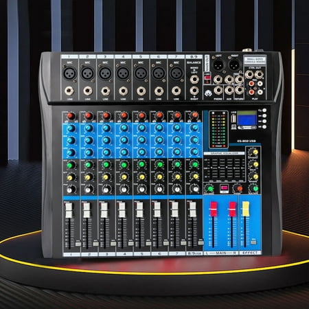 Fichiouy 8 Channel Studio Audio Mixer Bluetooth USB AUX XLR DJ Live Sound Mixing Console