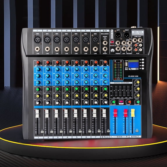 Fichiouy 8 Channel Studio Audio Mixer Bluetooth USB AUX XLR DJ Live Sound Mixing Console