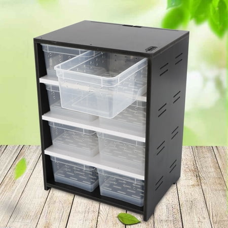 Fichiouy 8-Grid Reptile Breeding Tank Pet Feeding Box with Heating Pad for Insect Turtle Snake Black