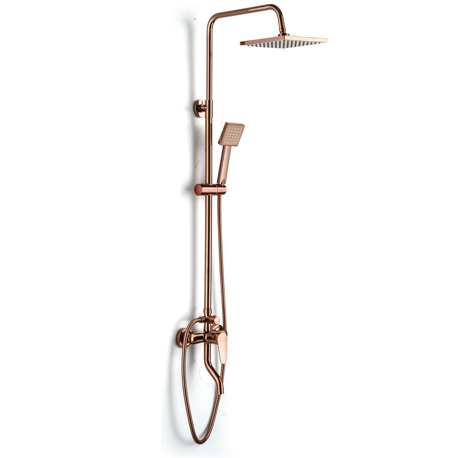 Fichiouy 8inch Wall Mount Rainfall Shower Head Kit Rose Gold Rain Shower Head With 1.5m Hose & Bracket