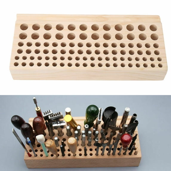 Fichiouy 98 Holes Leather Craft Wood Tool Wooden Stamp Holder Rack ...