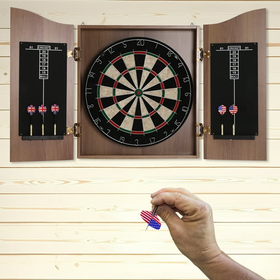 Fichiouy Adults Dartboard with 6 Darts MDF and Sisal Classic Dartboard Cabinet Wall-Mounted Dart Boards Set for Home Office