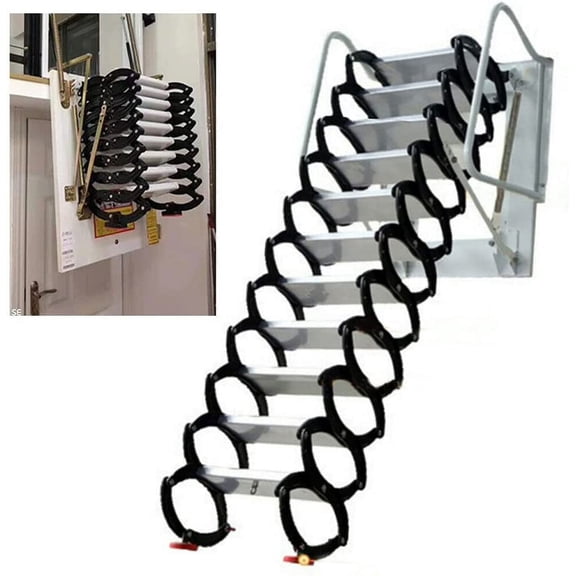 Fichiouy Al-Mg Portable Wall Mounted Expansion Folding Step Loft Stairs Attic Multi-Use Ladder Black