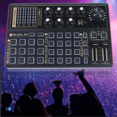 Fichiouy Audio Sound Card Mixer LED Bluetooth Board Live Streaming Voice Changer 8Knobs