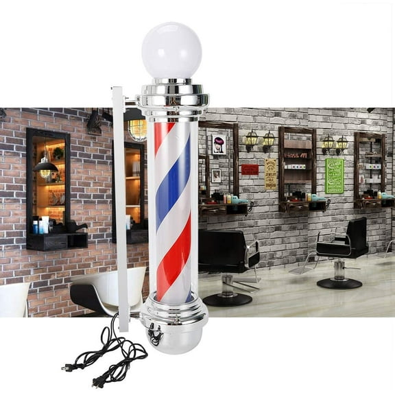 Fichiouy Barber Pole 32" LED Light Red White Blue Lamp Rotating Stripes for Hair Salon 110V