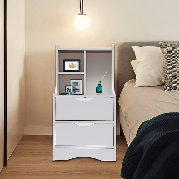 Fichiouy Bedroom Nightstand Wooden End Table Side Table Cabinet Bedside Table w/ Drawers for Bedroom Living Room