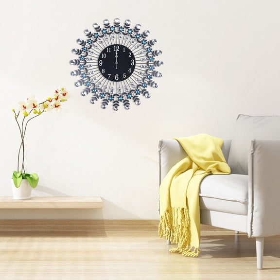Fichiouy Black Crystal Wall Clock Crystal Flowers with Silencer Night Light Clock